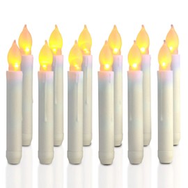 Homemory 12PCS Flameless LED Taper Candles Lights, Battery Operated Candlesticks with Warm Yellow Flickering Flame, 0.79 x 6.5 Inches Dripless Fake Floating Taper Candles