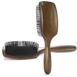 BESTOOL Hair Brush Antistatic Hair Removal Brush with Ultra Soft Flexible Nylon Bristles, Curved Natural Wood Paddle Brush, Detangling Women, Men, Children, Wet & Dry Hair
