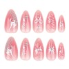 AkiliBIELY Press on Nails Almond Medium Silver Pink Bare Bow