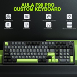 AULA F99 Pro Wireless Mechanical Keyboard with Knob,Tri-Mode BT5.0/USB-C/2.4GHz Hot Swappable Custom Keyboard,Pre-lubed Linear Switches,Gasket Structure,RGB Backlit Computer Gaming Keyboards