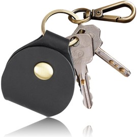 Libra Key Chain, AirTag edy Coin, IC Chip, Genuine Leather, Case, 2 Types, 05 Button (Black)