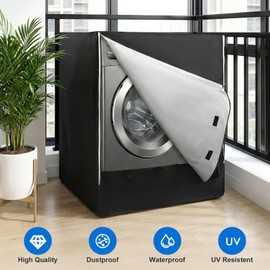 Waterproof Washer and Dryer Covers with Durable Zipper 27"W X 33"D X 39"H Large Heavy Duty Washing Machine Cover for Top Load & Outside Use, Black