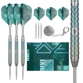 Target Darts Rove Steel Tip Swiss Point Darts, 90% Tungsten Dart Set, Barrel 03-24G, Steel Tip Dart Sets, Green & Silver Darts, Professional Dart Set with Swiss Points & Tools