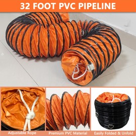 32FT Ducting Hose 18 Inch PVC Flexible Duct Hosing with Adjustable Rope for Utility Blower Exhaust Fan