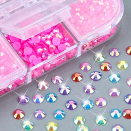 Sinyanail 12780pcs Multicolor Nail Art Rhinestones Kit 2-6mm Mix Crystals AB Flatback Jelly Mermaid Pearl Rhinestones Stones Gems with Pick Up Pen and Curved Tweezer (5 Box-Jelly)