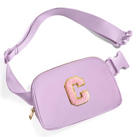 Gitus Belt Bag Fanny Pack Crossbody Bags with Initial Letter Patch Cute Stuff Birthday Gifts for Teenager Girls Trendy Preppy Stuff for Teen Girls Cool Stuff for Teens (Lavender-C)