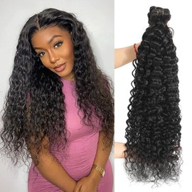 Water Wave Bundles Human Hair 100% Unprocessed Hair Bundles Deals Human Hair Double Weft Less Shedding Curly Bundles For Black Women As Extensions 16 Inch
