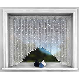 Net Curtain Jardiniere, White Nets Lace Ready to Hang, Ellie, 200" x 45"