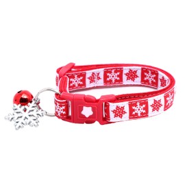 Christmas Cat Collar with Bell | Safety Breakaway Collar | Adjustable Large Size or Kitten Collar (Red and White Snow, Large(10lbs & Up))