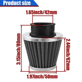 Yingshop 5PC Universal 42mm 1.65inch Air Filter Compatible for 125cc 150cc 200cc 250cc GY6 Motorcycle ATV Scooter Quad Go Kart Moped Pit Dirt Racing Bike 2-strokes Suzuki PZ24 PZ30 41mm 43mm CB650