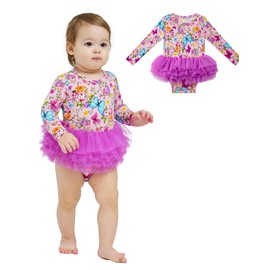 EASWEET Baby Girl Romper Dress Bamboo Viscose Long Sleeve Infant Tulle Tutu Dresses, Butterfly Flower World, 6-12 Months