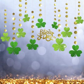 Cheerland Glitter St Patricks Day Garland Saint Patricks Party Decorations Shamrock Clover Garlands Banner Streamer Backdrop Hanging Decoration Spring Birthday Baby Shower Irish Parties Supplies