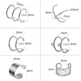 Liuxn 6 Pairs Stainless Steel Ear Clips Non Piercing Earrings Hoop Ear Cuffs Cartilage Ear Clips Set for Men Women, 6 Various Styles