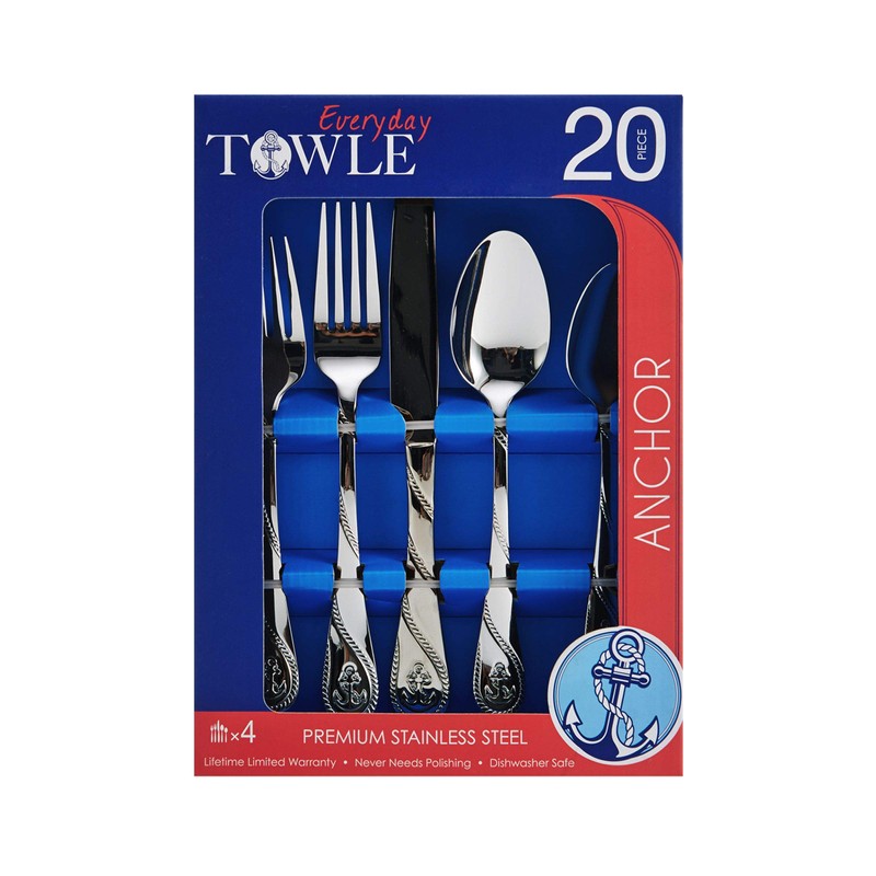 Towle Everyday Anchor Flatware Service for 4, 20 Piece Set,
