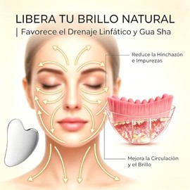 Guibell Set Cepillo Linfático y Gua Sha para Masaje Facial y Corporal Rosa