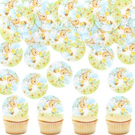 Cyodoos 40 PCS Edible Bee Cupcake Toppers Wafer Paper Bee Party Decorations for Kids Girls Birthday Baby Shower Honey Bee Themed Party Supplies