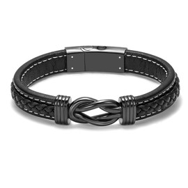 mingkejw Cremation Jewelry Infinity Urn Bracelet for Ashes for Women Men Memorial Keepsake Cuff Bangle Leather Bracelet,Black 20cm