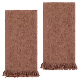 AOZUO 2 Pcs Hand Towels Bathroom, 30×13 Inch Boho Decorative Hand Towels Turkish Absorbent Soft Face Towel for Boho Bathroom Decor Farmhouse Kitchen Hotel Spa Guest(Brown)