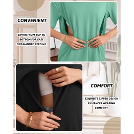 Sweetyweee 3 Pack Women's Oversize Nursing Shirts for Breastfeeding with Hidden Zippers Loose Fit Short Sleeve Maternity Tops(Red, Light Green, Black,X-Large)