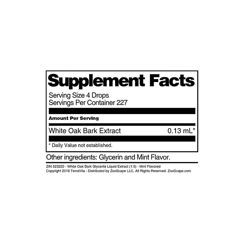 White Oak Bark Glycerite Liquid Extract (1:5) - Mint Flavored