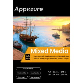 Appozure Mixed Media Paper Pad, Marker Pad, 7.25"×10" Portable Size, 145LB/240GSM Heavyweight Smooth Drawing Papers, 35 Sheets/75 Pages, Glued-Bound Sketchbook for Markers, Watercolor, Acrylic