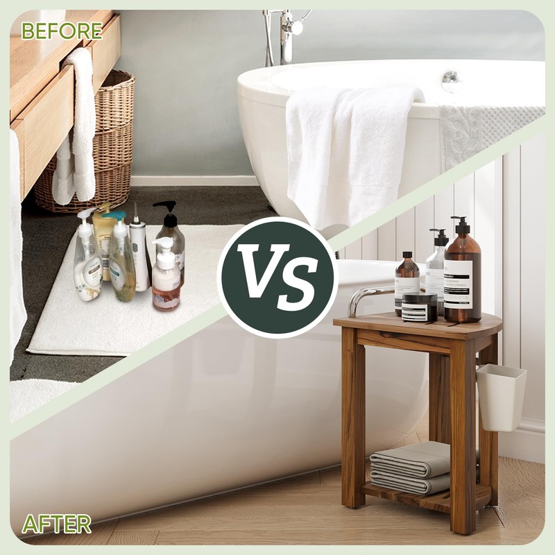 Smart Fendee 16.5“ Teak Shower Bench Seat with Handle, Corner