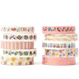 KAVI' S Thin Gold Washi Tape Set, Masking Tape, Foil Tape, Colourful for DIY Crafts, Bullet Journals, Planners, Scrapbooking, Packaging (Urban Beauty)
