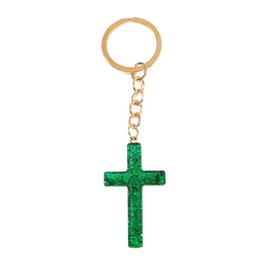 ChungLong0593 Glitter Cross Keychain for Women Dainty Acrylic Sparkle Cross Pendant Key Ring Purse Handbag Decor-Green