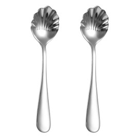 2PCS Shell Shape Stainless Steel Sugar Spoon, Small Spoons for Dessert Tiny Jelly Spoon Salt Spoon Mini Espresso Spoons Tea Spoons Vintage Stirring Spoons for Spice Chocolate, Jam, Dishwasher Safe