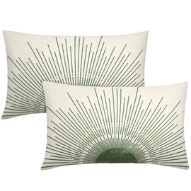 Green Boho Sun Lumbar Pillow Covers 12x20 Set of 2 Sunrise Sunset Abstract Sunshine Print Decorative Long Throw Pillows Outdoor PillowCase Linen Farmhouse Cushion Case Decor for Couch Sofa Bed