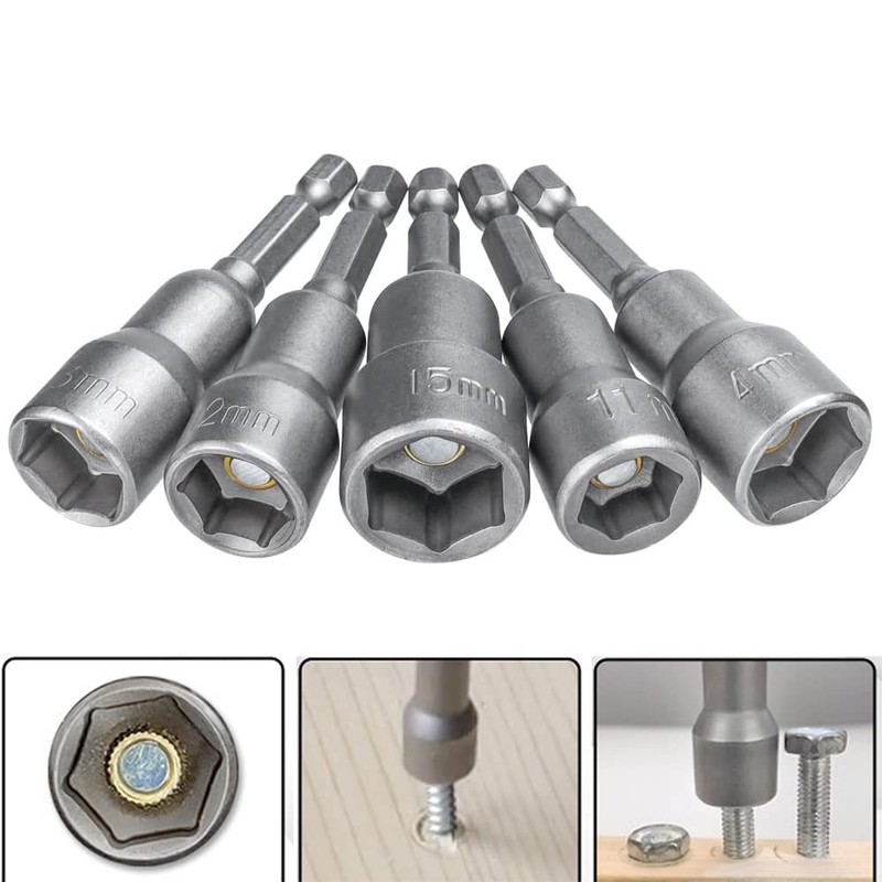 Gasea10pcs Magnetic Hexagon Socket, 6-15mm Nut Setter Driver Drill Bit