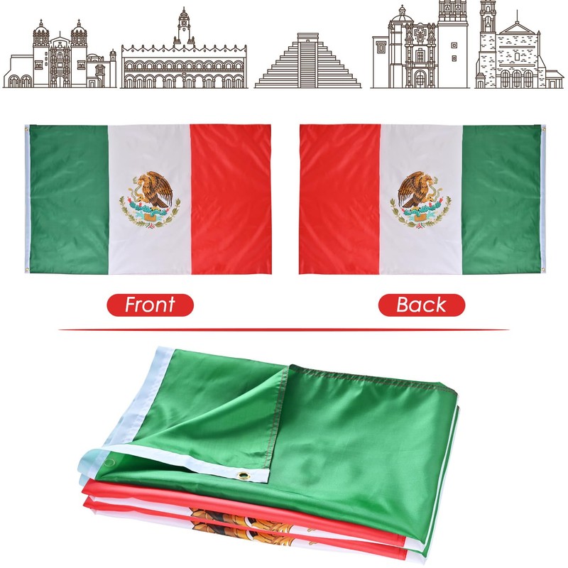 AhfuLife Mexico Flags 5ft x 3ft for Party Decoration, 1/2pcs