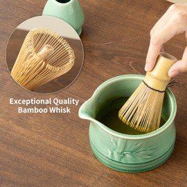 Matcha Whisk Set, 8 Pcs Ceramic Matcha Kit Includes Bowl, Whisk and Holder, Bamboo Scoop, Sifter and Tea Towel for Ceremony, Matcha Lover