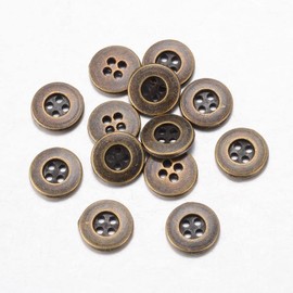 10 Antique Bronze Vintage Style 18mm Ridge Metal Sewing Buttons. 4 Holes. for Cardmaking, Clothes, Scrapbooking