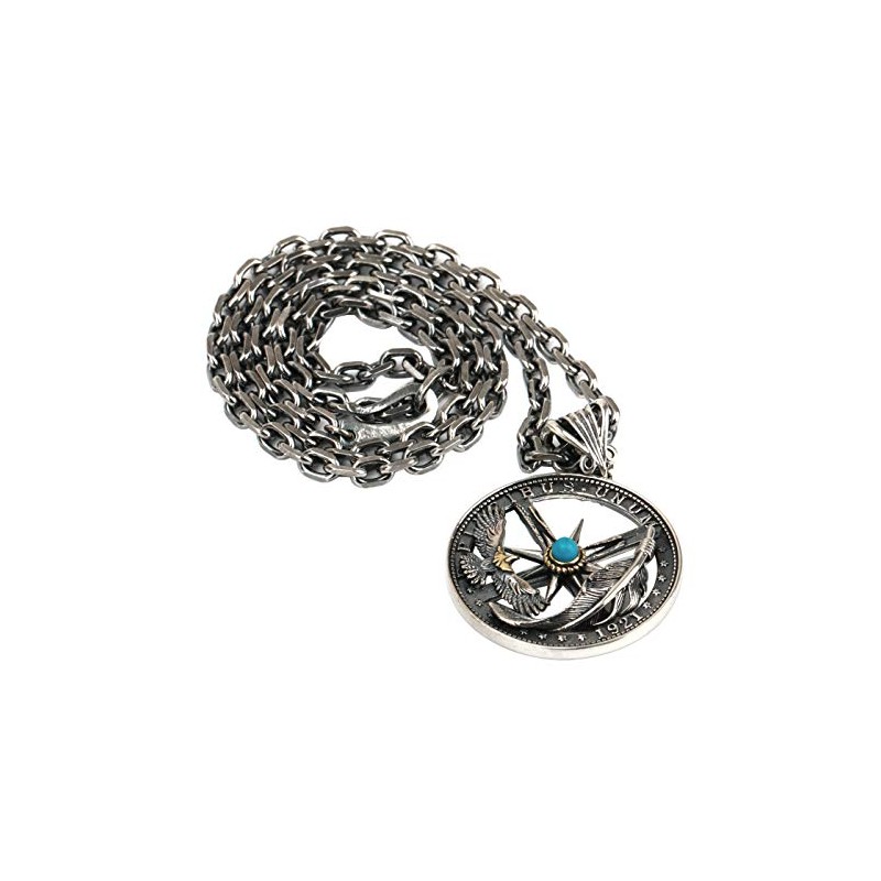 Silver KYASYA 925 Silver Coin Necklace, Men's, Silver925, Turquoise, Eagle,