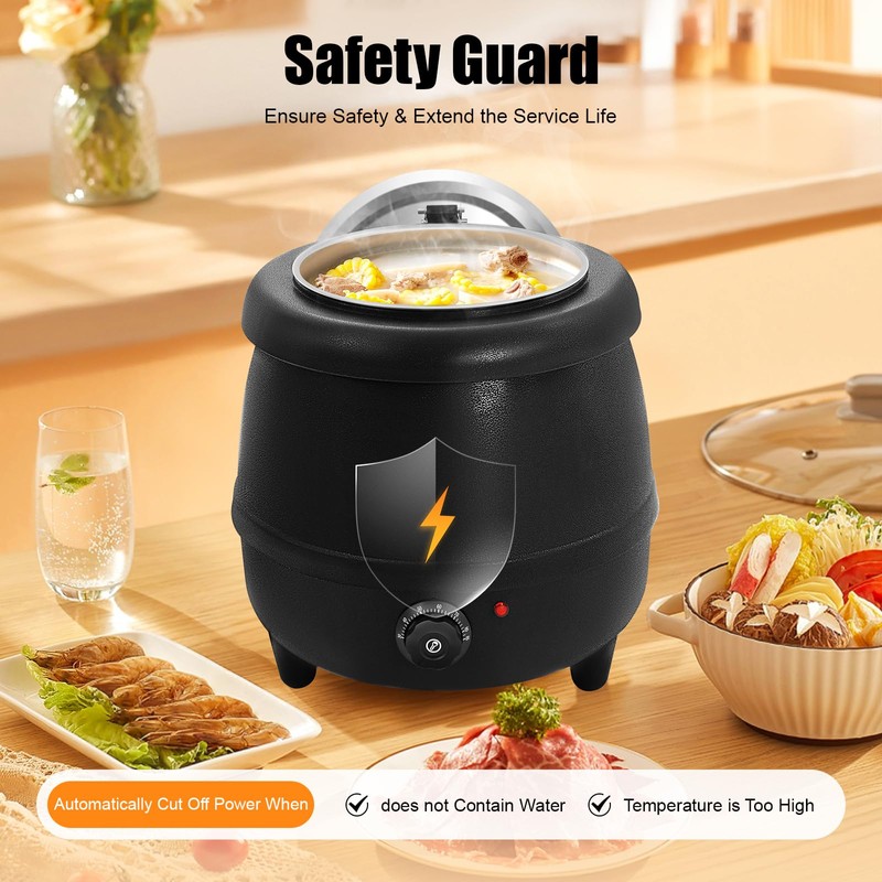 10L Stainless Steel Soup Pot with Adjustable Temperature, 400W Kitchen