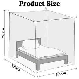 Qooloo Mosquito Net for Double Bed 200 x 220 x 210 cm Square Mosquito Net for Travel Home Single Double Bed Camping Mosquito Net - White