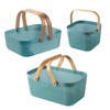 JSLYNB 3pcs plastic harvest baskets, foldable wooden handles, rectangular garden