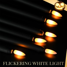 Macarrie 24 Packs Flameless Taper Candles Battery Operated Fake 11 Inch Long Candlelight LED Flameless Candlesticks Flickering Tapered for Spring Summer Wedding(Black)