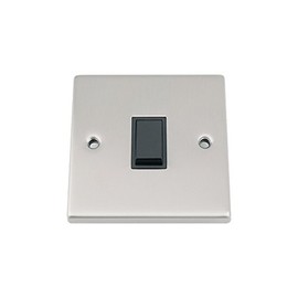 Light Switch 1 Gang - Satin Matt Chrome - Square - Black Insert Plastic Switch - 10 Amp Single 1 Gang 2 Way