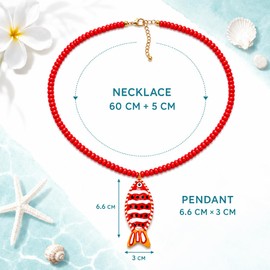DIOWUS Fish Pendant Necklace For Women, Boho Summer Exaggerated Marine Animal Blue Acrylic Resin Beaded Y2k Charm Necklaces Fashionable Beach Vacation Gifts Jewelry (Long+Red Bead+Blue Fish)