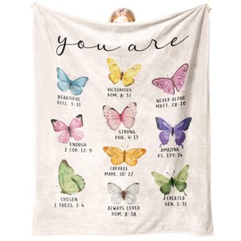CheriGift Christian Gifts for Women, Flannel Blanket with Butterfly Design and Uplifting Bible Verse - Religious, Baptism & Catholic Gift for Women on Birthday, Mother's Day, Christmas