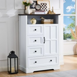 HDDDZSW 4+1 White Dresser for Bedroom, Chest of Drawers for Bedroom with Wooden Drawers and Cross Door, Wood Dressers Storage TV Stand for Bedroom, Living Room