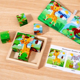 6 in 1 Montessori Puzzles for Toddlers 2,3,4,5years Old,Wooden Animals Jigsaw Puzzle for Kids Ages 3-5 with Cloth Book, Christmas Birthday Gifts for Baby Boys & Girls