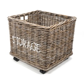 happimess BSK1001A Yael Coastal Hand-Woven STORAGE Rattan Basket with Wheels and Handles for Storage and Decoration in Bedroom, Living Room, Laundry Room, Entryway, Kubu Gray