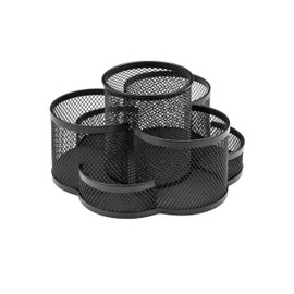 OSCO Black Wiremesh Rotating Desk Organiser | Rotating Pen Holder | Stationery Organiser | Desk Tidy | Rotating Makeup Organiser | 7 Section | H11 x W17.5 x D17.5 cm |