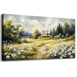 ERQINHUA Large Wall Art For Living Room Canvas Wall Decor For Bedroom Office Field Scenery Flower Watercolour Painting Farmhouse Decorations Wall Pictures Artwork Ready To Hang Home Decor 24"X48"