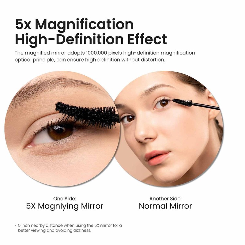 KIBI Circular Wall Mount Makeup Mirror, Dual-Sided 1x/5x Magnifying Mirror