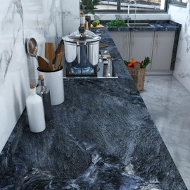 Dark Blue Marble Wallpaper Marble Contact Paper Granite Counter Top Peel and Stick 16"x354" Waterproof Glossy Removable Thick Modern Wall Paper Countertop Wallpaper Marble Vinyl Wrap for Cabinets