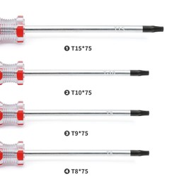 Piutouyar 8PCS Magnetic Torx Screwdrivers Set Torx Security Screwdriver T8、T9、T10、T15 Torx 3mm, 75mm Long (red)